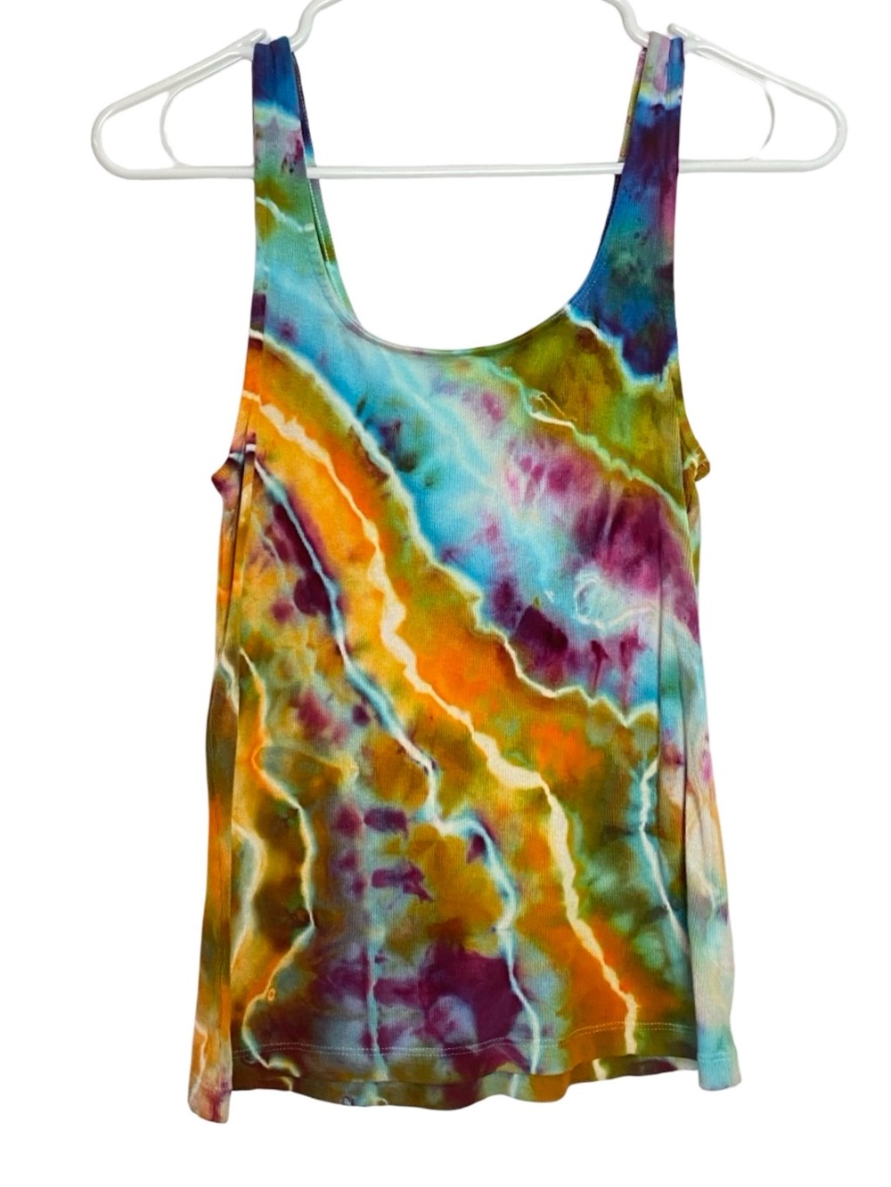 OOAK Geode Ice Tie Dye Ribbed Tank Top Womens Size Small Handmade Upcycled